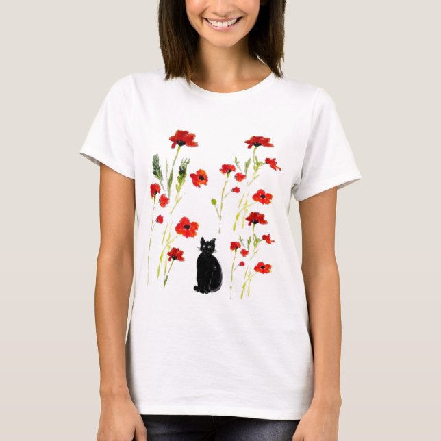 Camiseta Flor de gato de adormidera roja (Anverso)