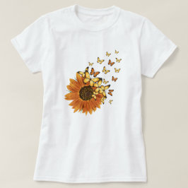 Camiseta Flor de girasol amarillo Naranja mariposa flor vin