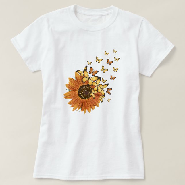 Camiseta Flor de girasol amarillo Naranja mariposa flor vin (Diseño del anverso)