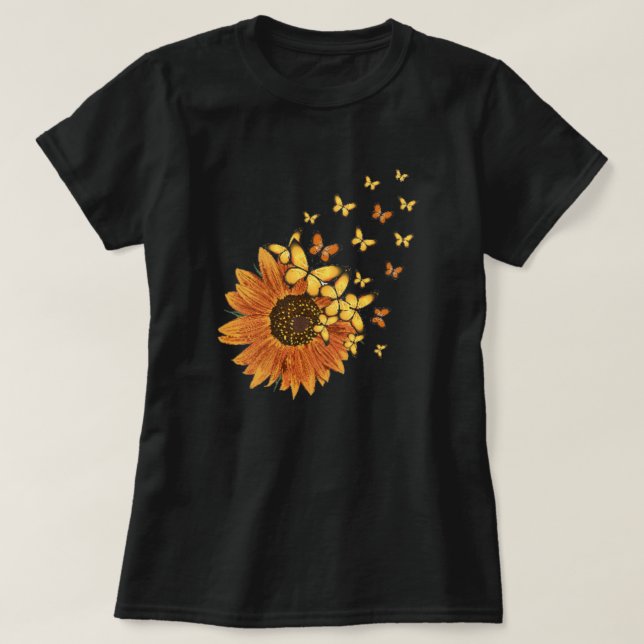 Camiseta Flor de girasol amarillo Naranja mariposa flor vin (Diseño del anverso)