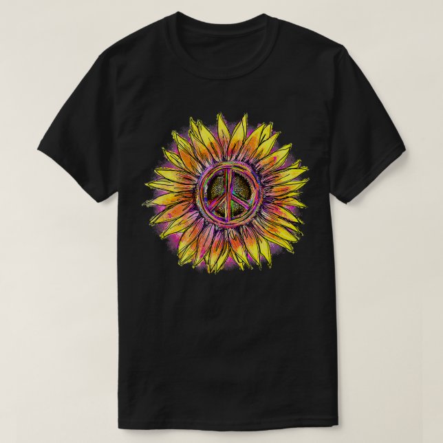 Camiseta Flor de girasol Arcoiris tinte Hippie Retro (Diseño del anverso)
