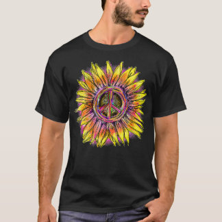 Camiseta Flor de girasol Arcoiris tinte Hippie Retro
