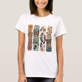 CAMISETA FLOR DE GIRASOL Y PLUMAS BOHO PASTEL