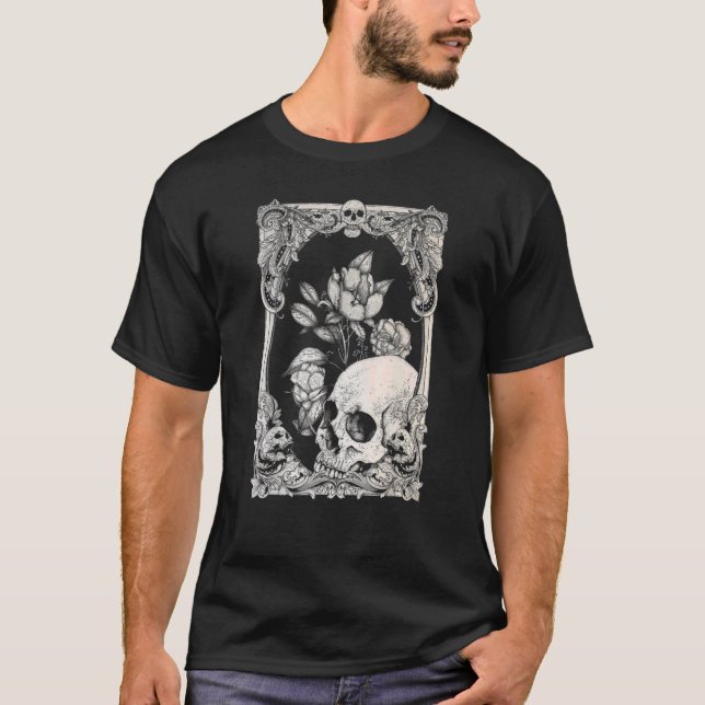 Camiseta Flor de Gótico de cráneo de Halloween Flor gótica  (Anverso)