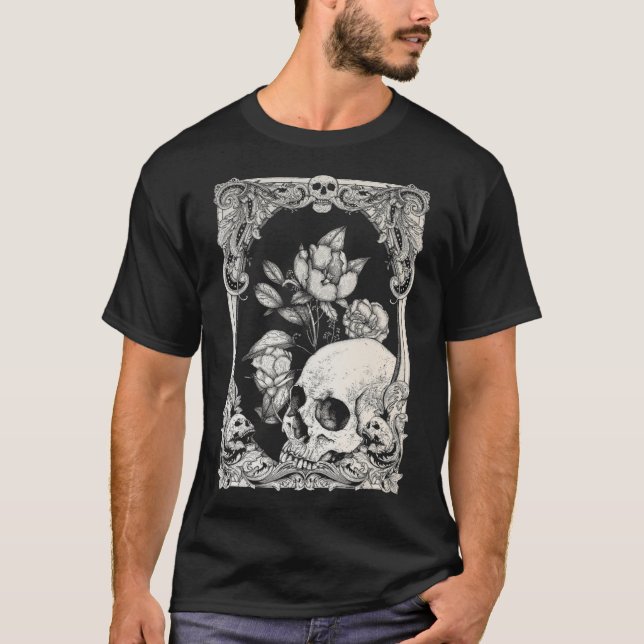 Camiseta Flor de Gótico de cráneo de Halloween Flor gótica  (Anverso)