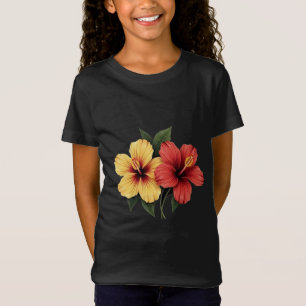 Camiseta flor de hibisco roja y amarilla flores de hibisco