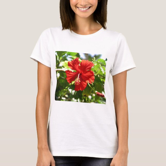 Camiseta Flor de Hibiscus en Hawaii Roja brillante (Anverso)