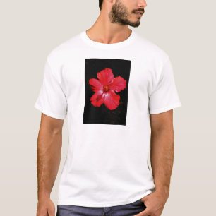 Camiseta Flor de Hibiscus rojo rosado caliente en negro