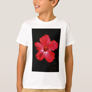 Camiseta Flor de Hibiscus rojo rosado caliente en negro