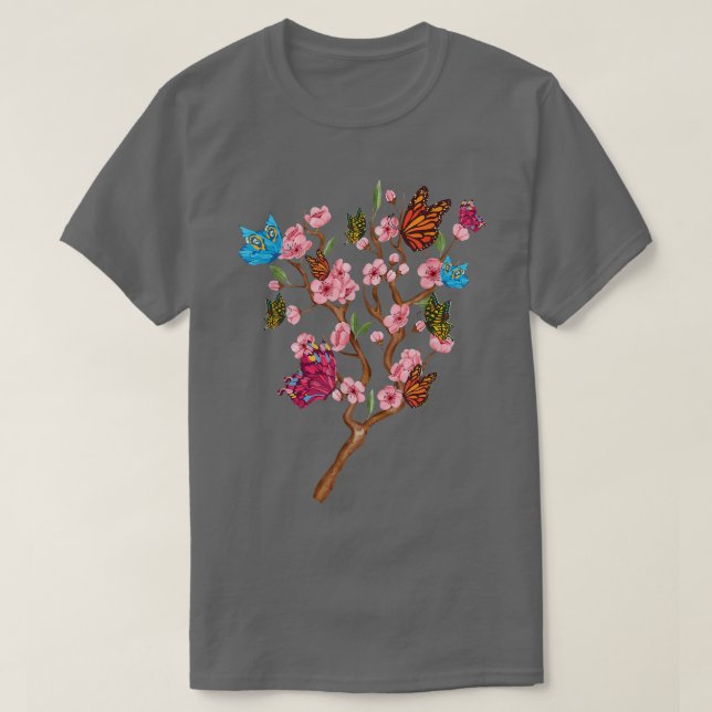 Camiseta Flor de insectos en flor de cerezo de lepidopteris (Diseño del anverso)