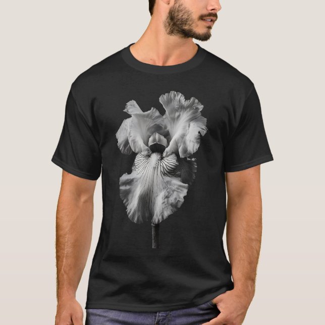 Camiseta Flor de iris blanca y negra floral elegante (Anverso)