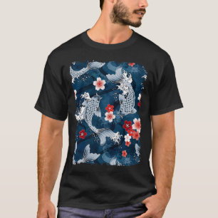 Camiseta Flor de Koi Sakura en azul