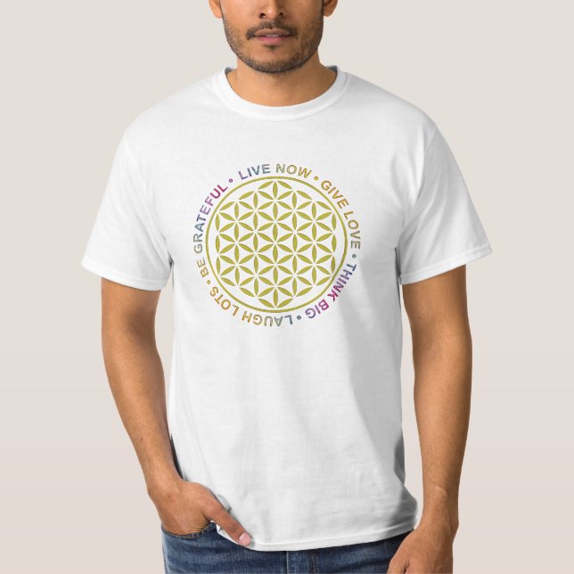 Camiseta Flor de la vida con reglas de vida (Anverso)