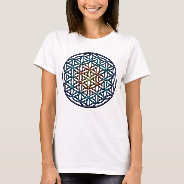 Camiseta Flor de la vida (pendiente azul amarillo-naranja) (Anverso)