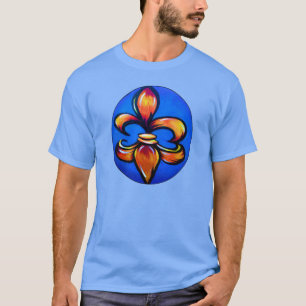 Camiseta Flor de Lis naranja sobre fondo azul