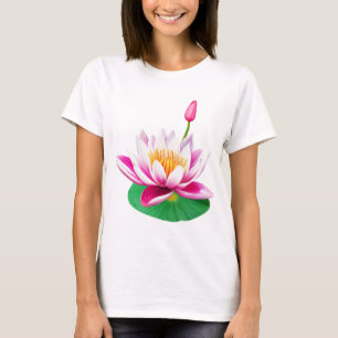 Camiseta Flor de Loto Blanca Rosa y Hoja Verde