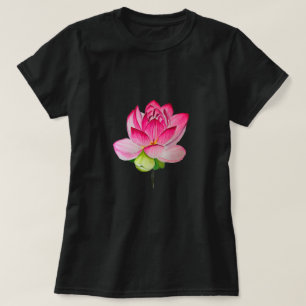 Camiseta Flor de loto rosa acuarela arte fino