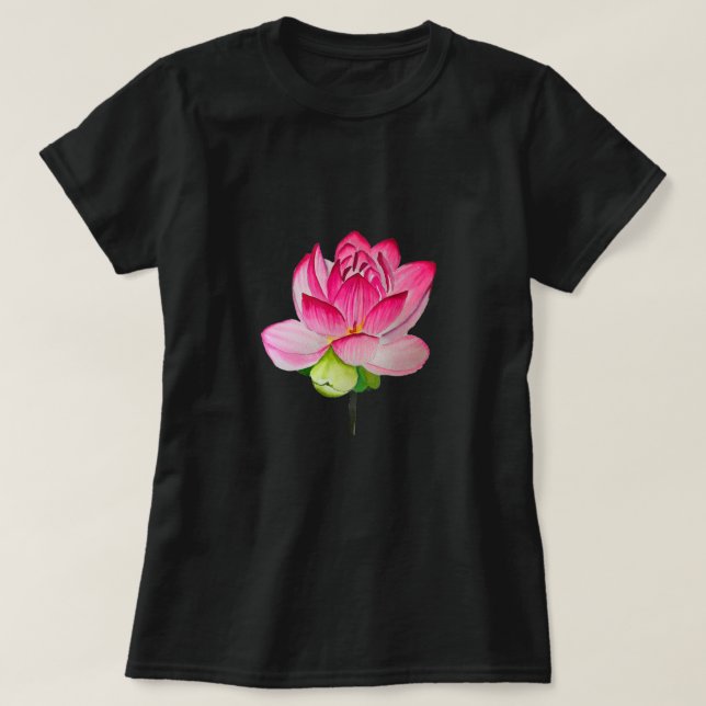 Camiseta Flor de loto rosa acuarela arte fino (Diseño del anverso)