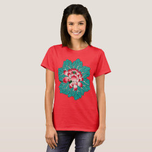 Camiseta Flor de Lotus Verde azulada verde rosa roja