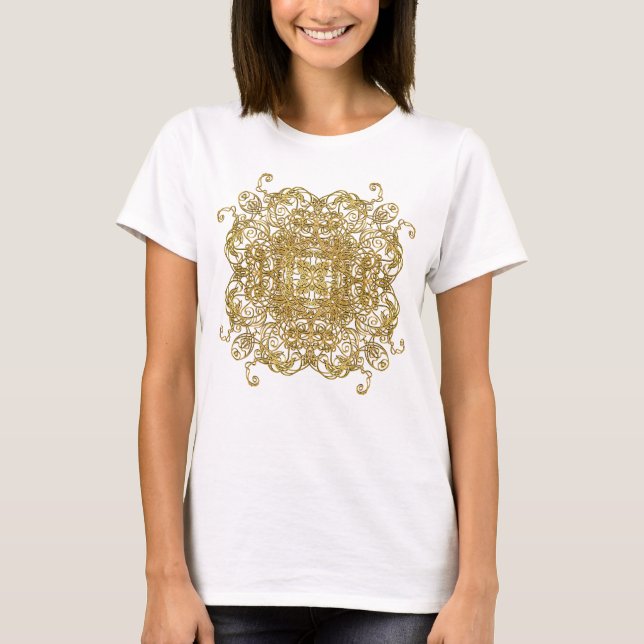 Camiseta Flor de mandala purpurina de oro espumoso (Anverso)