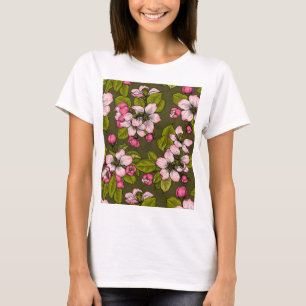 Camiseta Flor de manzana en verde oscuro