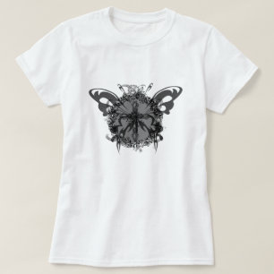 Camiseta Flor de marco de flor oscura cruza de mariposa neg