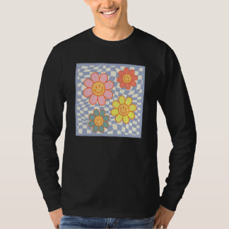 Camiseta Flor de margarita alegre cara hippie a cuadros Gro