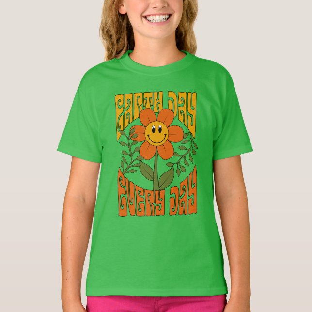Camiseta Flor de margarita retro sonriente de los años 70 (Anverso)