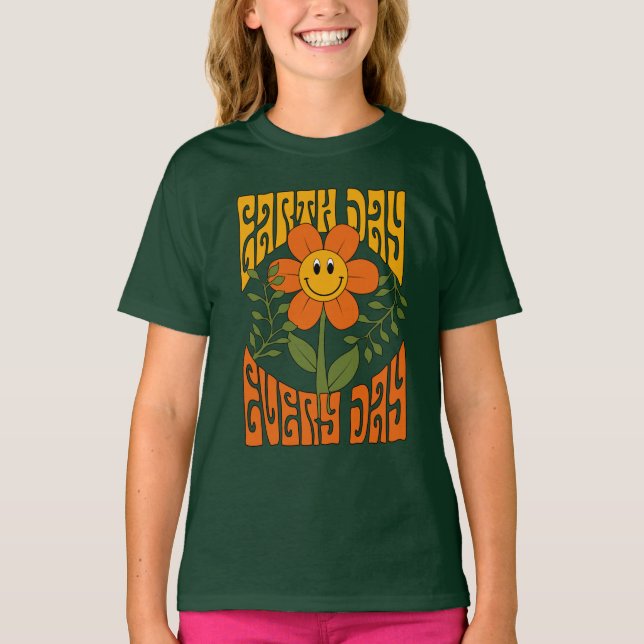 Camiseta Flor de margarita retro sonriente de los años 70 (Anverso)