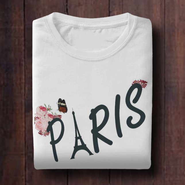 Camiseta Flor de margarita rosa y mariposa de París (Subido por el creador)