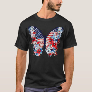 Camiseta Flor De Mariposa Cuta Flor Rojo Azul Blanco Bander