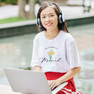 Camiseta Flor de nacimiento de marzo mínima y elegante