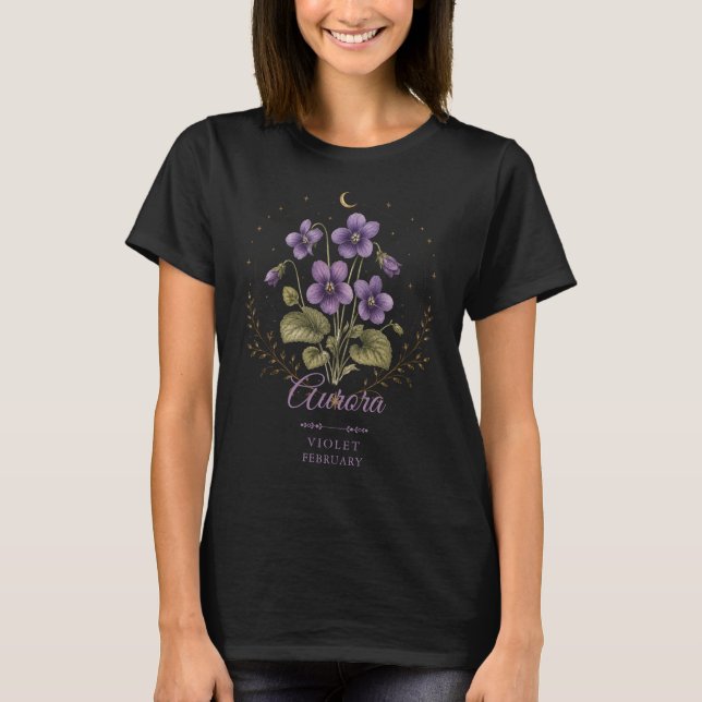 Camiseta Flor de nacimiento violeta personalizada de febrer (Anverso)