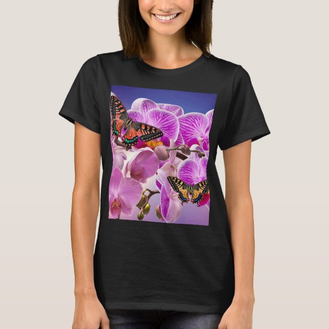 Camiseta Flor de orquídea morada rosa (Anverso)