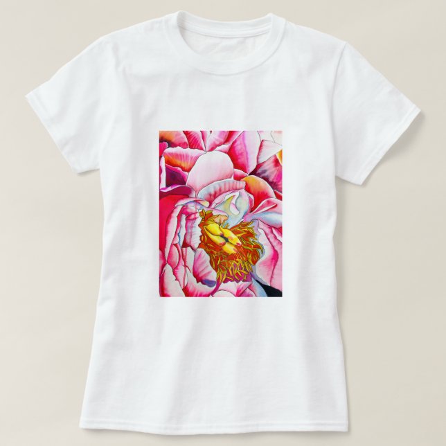 Camiseta Flor de peonía rosa acuática (Diseño del anverso)