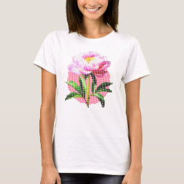 Camiseta Flor de Peonía Rosa con Mosaico de Puntos
