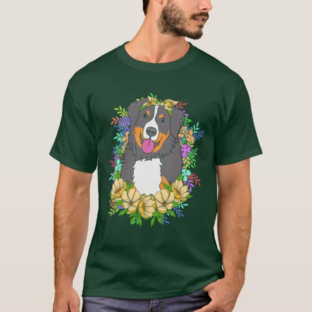 Camiseta Flor de Perro Cute Lover Perro Bernés Para Papas D (Anverso)