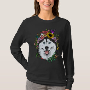 Camiseta Flor de planta botánica de Husky Dog floral siberi