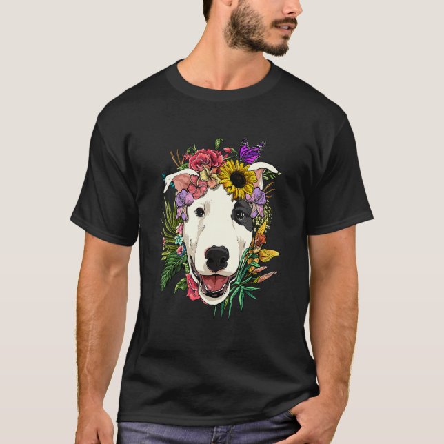Camiseta Flor de planta botánica Floral Bull Terrier Bully  (Anverso)