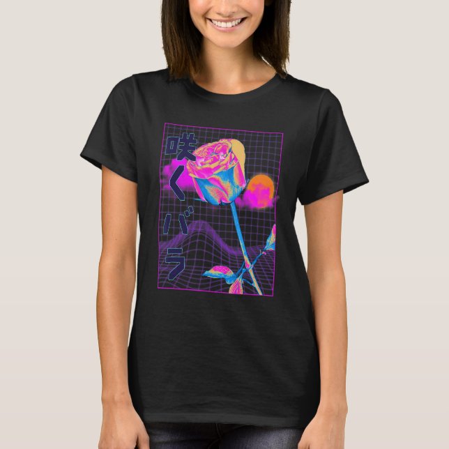 Camiseta Flor de planta de rosa roja estética de vaporwave  (Anverso)