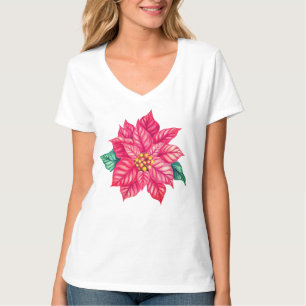 Camiseta Flor de Poinsettia de Acuarela Navideña-74545