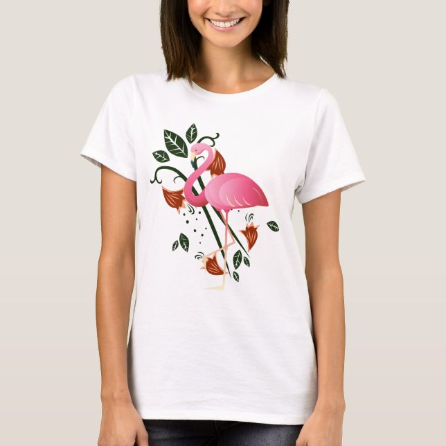 Camiseta Flor de primavera de verano con flamenco rosa (Anverso)