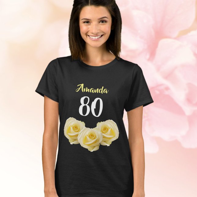 Camiseta Flor de rosa amarilla Floral 80 cumpleaños (Subido por el creador)