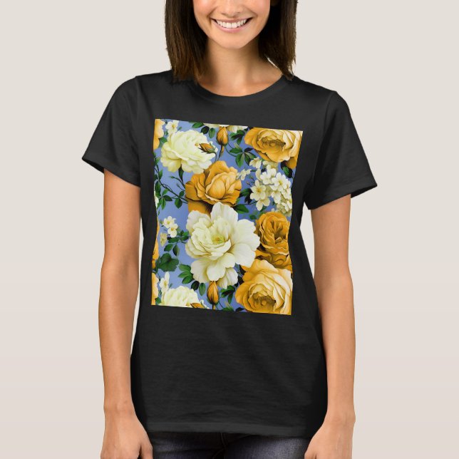 Camiseta Flor de rosa amarillo retro grande (Anverso)