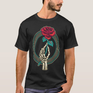 Camiseta Flor de Rosa de mano del esqueleto de la flor rosa