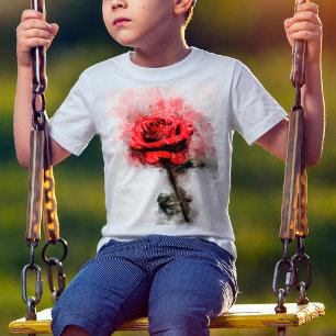 Camiseta Flor de rosa roja acuarela - wb