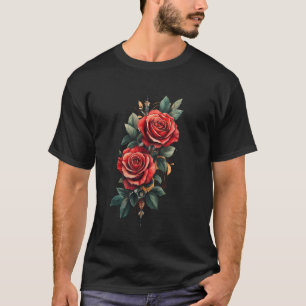Camiseta Flor de Rosa Roja Botánico Jardín Flor Rosa 1