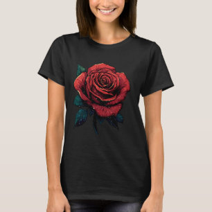 Camiseta Flor de Rosa Roja Botánico Jardín Flor Rosa Roja