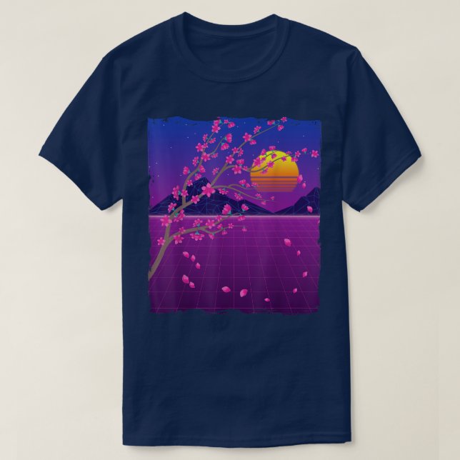Camiseta Flor de Sakura Japón 80 Vaporwave Sunset Cherry Bl (Diseño del anverso)