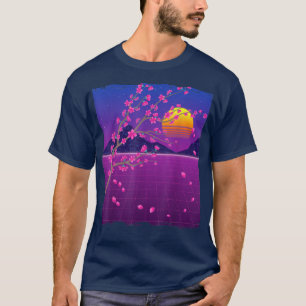 Camiseta Flor de Sakura Japón 80 Vaporwave Sunset Cherry Bl